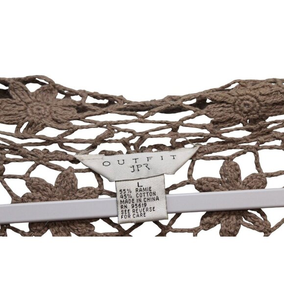 Vintage Open Knit Cardigan Large Ramie Cotton Crochet Floral Boho Cottagecore - Picture 7 of 12